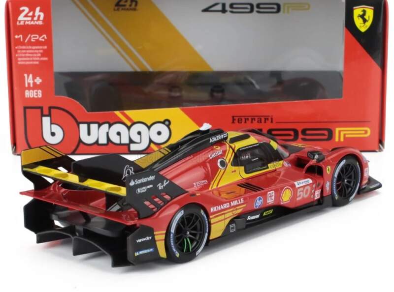 Model Bburago Ferrari 499P #50, vítěz Le Mans 2024