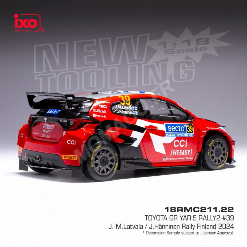 Model Ixo Toyota GR Yaris Rally2 #39 Latvala v měřítku 1:18 – Rally Finland 2024