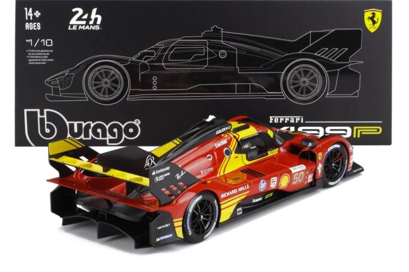 Model Bburago Ferrari 499P č. 50, vítěz Le Mans 2024, v měřítku 1:18 – edice Deluxe