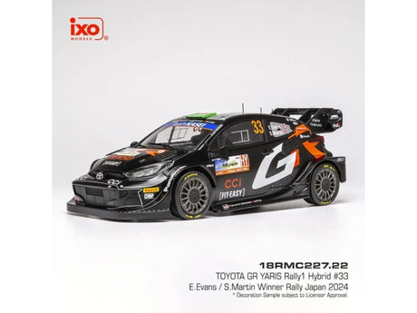 Model Ixo Toyota GR Yaris Rally1 Hybrid #33 Evans v měřítku 1:18 – Rally Japan 2024