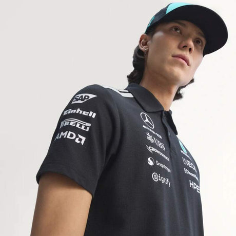 Polokošile Adidas - Mercedes AMG Petronas F1 černá s logy sponzorů - týmová edice